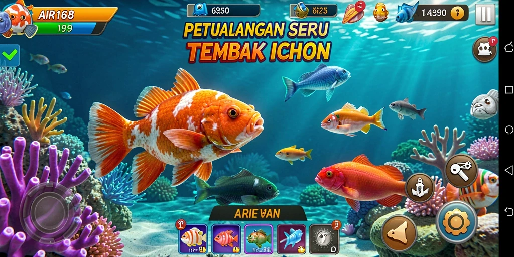 Tampilan screenshot dari gameplay <strong>AIR168</strong> menampilkan aksi menangkap ikan yang seru.