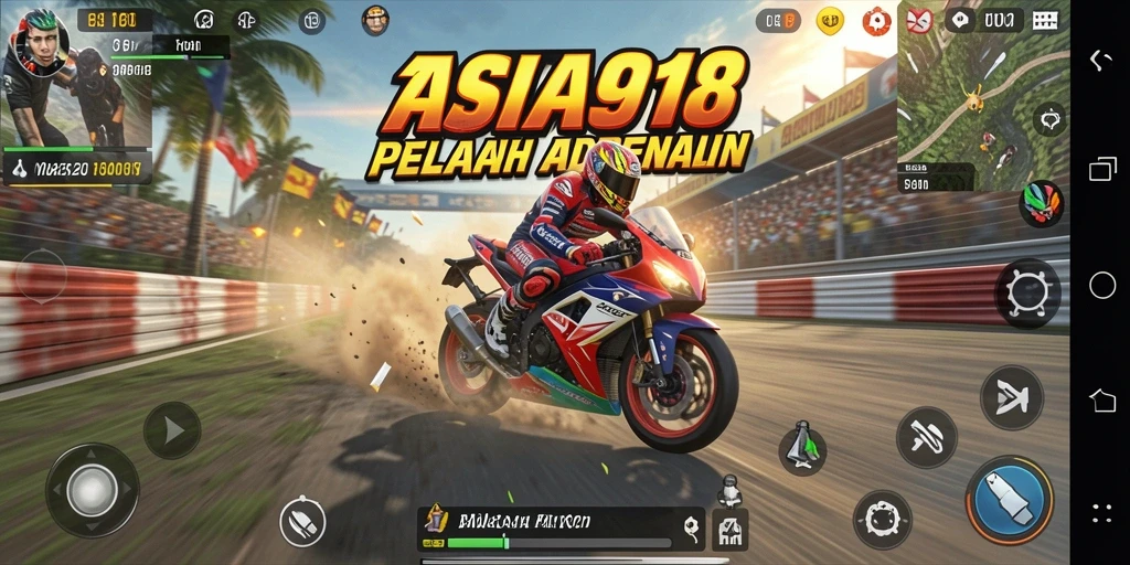 Screenshot gameplay ASIA918 menampilkan balapan motor yang mendebarkan.