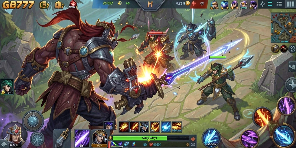 Screenshot menampilkan pertarungan seru di arena MOBA.