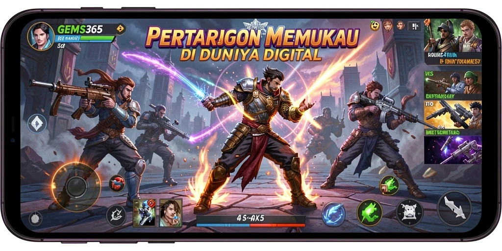 Tampilan gameplay yang dinamis dan penuh aksi di GEMS365.