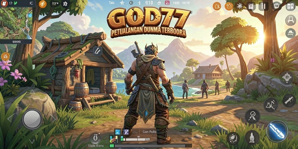 Tangkapan layar gameplay <strong>GOD77</strong> menunjukkan eksplorasi dunia terbuka yang menawan.