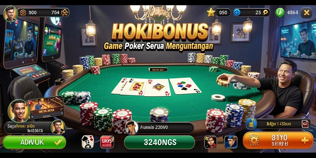 Screenshot gameplay HOKIBONUS yang menampilkan serunya permainan poker.