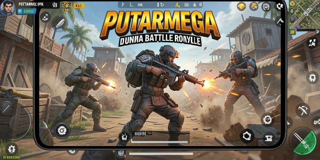 Tampilan gameplay seru dan mendebarkan dari PUTARMEGA Battle Royale.