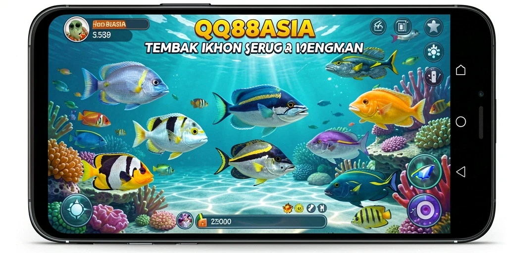 Screenshot gameplay yang penuh aksi dari QQ88ASIA, menembak ikan dengan seru.