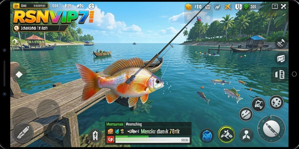 Screenshot menampilkan gameplay RSNVIP7 yang seru dan menantang saat memancing.