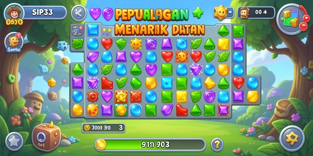 Tampilan gameplay seru dalam SIP33 dengan elemen Match-3.