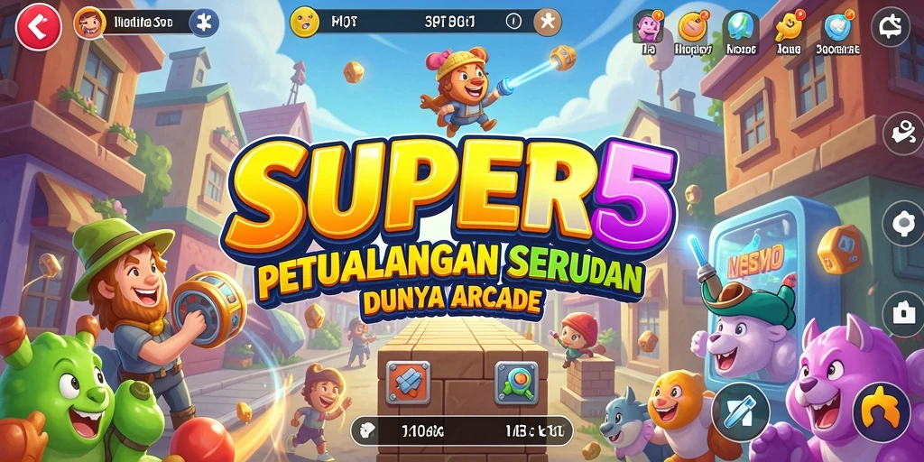 Tampilan gameplay SUPER5 yang seru dan penuh warna.